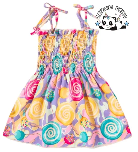 LEZONKIDS - Wholesale Custom Children's Princess Dress Summer Cute Girl Halter Sling Print Sweet Dress